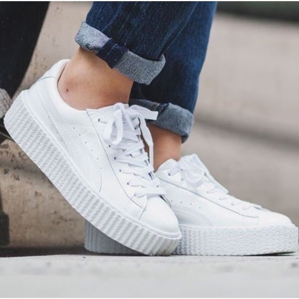 Puma Creepers Rihanna Fenty 8.5 Glossy Triple White Glo Platform Women's Sneaker